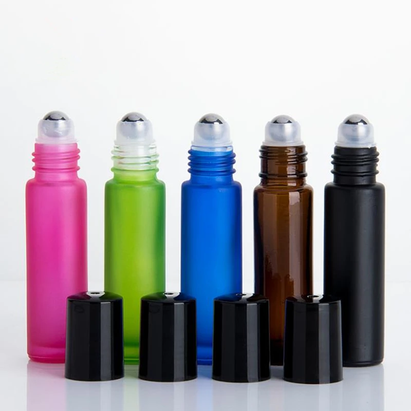 10ml Empty glass Essential oil Roll On Bottle Vials with steel metal