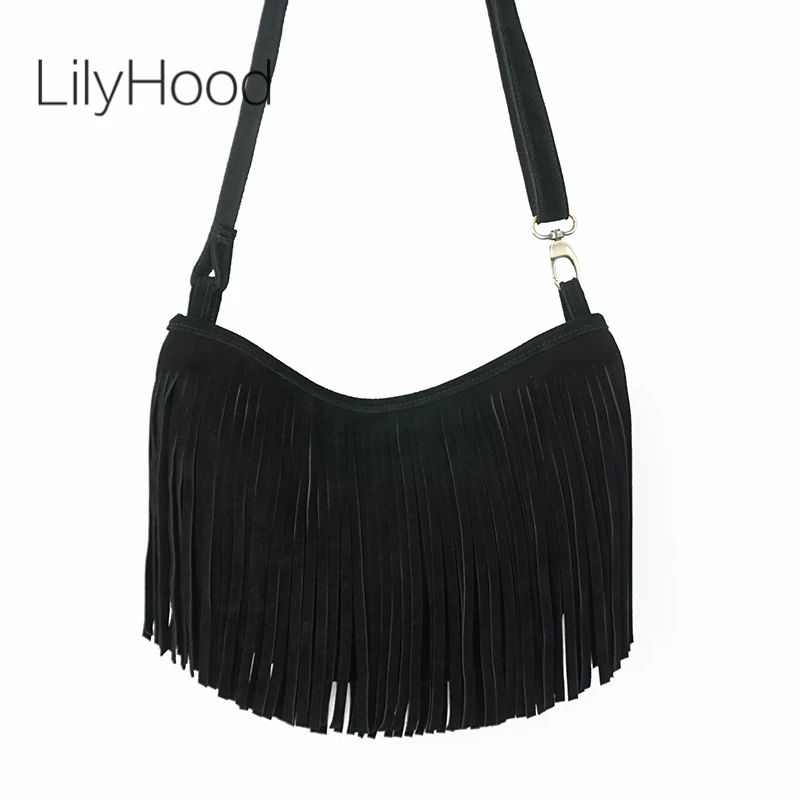 

LilyHood2017 Women Genuine Leather Long Fringe Shoulder Bag Tassel Boho Hippie Gypsy Gothic Rock Music Feminine Shoulder Bag