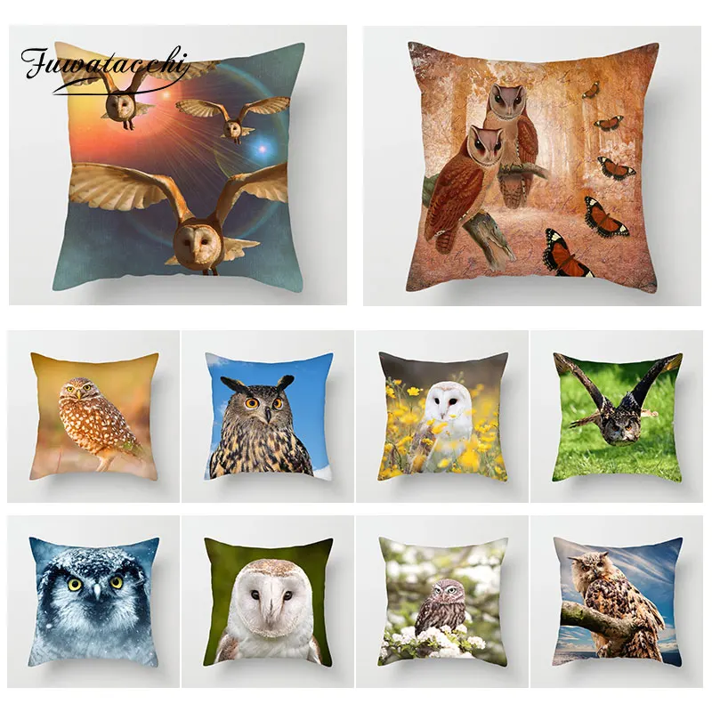 

Fuwatacchi Owl Painting Decor Cushion Cover Wild Owl Bird Print Pillowcase Sofa Bed Home Decorative Pillows Throw Pillows Cover