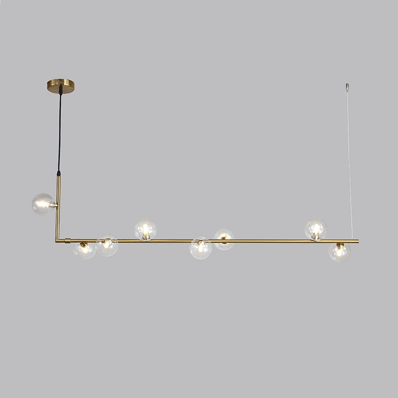 Modern minimalist chandelier lights for kitchen bar table long chandelier led design black loft glass ball hanging light Fixture