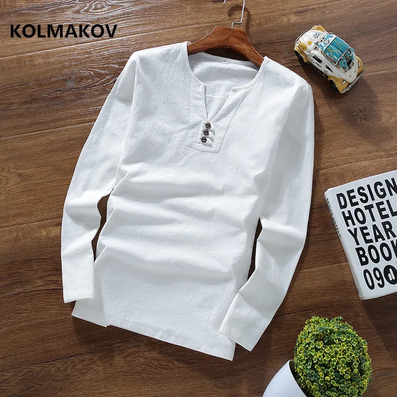 

2019 spring new style Long sleeves mens T-shirt Cotton and linen t shirts men's High quality of casual fashion T-shirts men