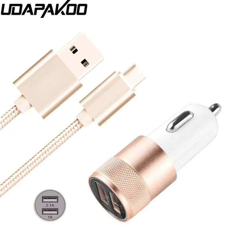 Автомобильное зарядное устройство с 2 портами + USB 3 1 Тип C или Micro кабель для