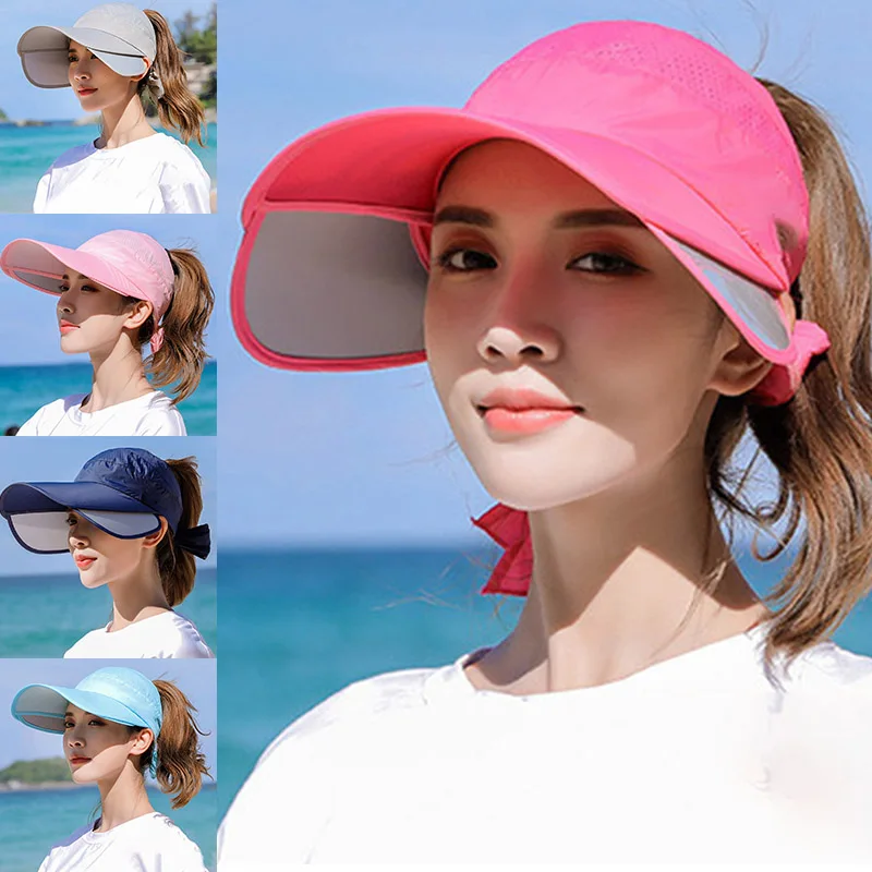 

Retractable Women Sun Visor Summer Sun Hat Unisex UV Hat Cap Beach Headwear 2023 New Wide Brim Beach Hat Adjustable UV Protect
