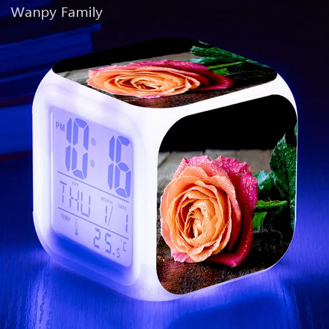 Heart shaped loving heart Rose Alarm Clocks 7 Color Glowing LED