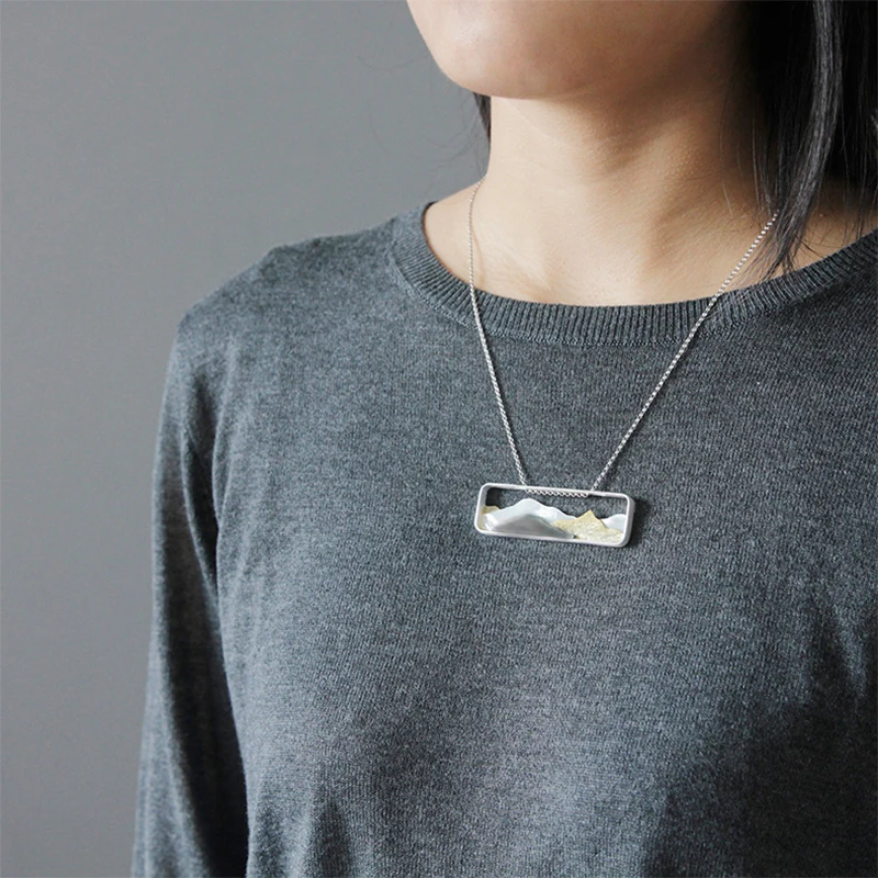 Lotus Fun Real 925 Sterling Silver Natural Sea Shell Handmade Fine Jewelry Multipeaked Mountain Design Pendant without Necklace
