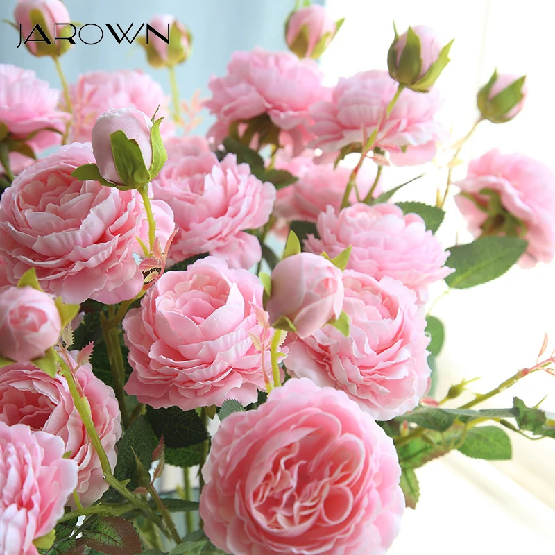 

JAROWN European Rose 3 Head Peony Simulation Silk Flower Wedding DIY Accessories Home Decoration Flowers