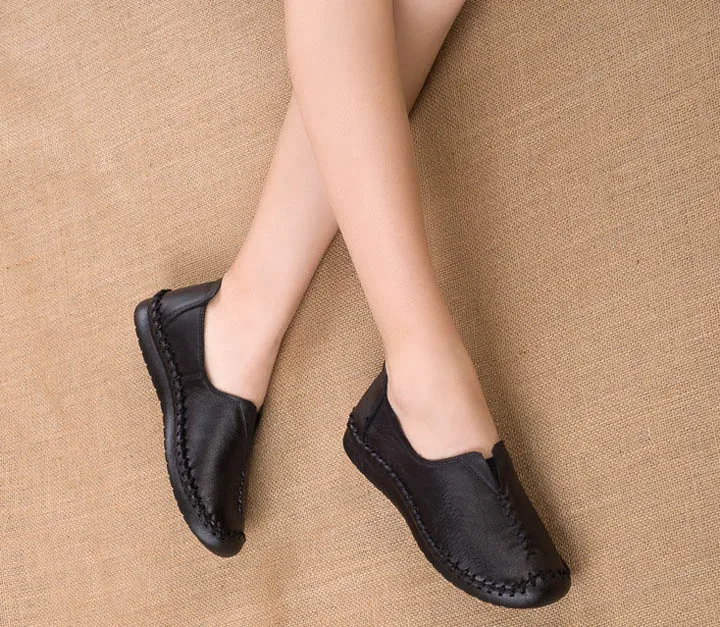 Brief Style Loafers Women Handmade Flat Shoes Genuine Leather Leisure Ladies Shoes Soft Sewing Woman Causal Work Flats Size 40 (1)
