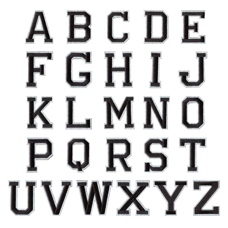 

1PC A-Z White and Black English Alphabet Letters Mixed Embroidered Sew on badge Iron On Patches For Clothing Bag Pant(48MM high)
