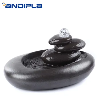

110/220V Creative Rotate Crystal Ball Water Fountain Black Coarse Pottery Ornament Desktop Fish Tank Ceramic Crafts Home Decor