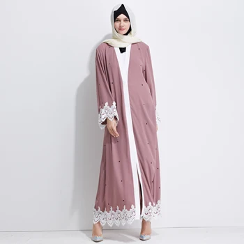 

Plus Size Kimono Linen Ropa Mujer 2019 Pink Abaya Muslim Dubai Women Long Lace Maxi Cardigan Turkish Islamic Fashion Clothing