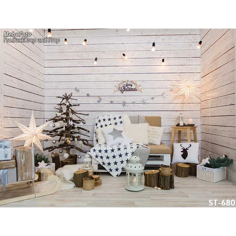 

Horizontal vinyl cloth decoration wood cottage Christmas photography backdrops for kids baby photo studio portrait backgrounds