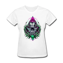 Женские корейские Cougar футболки с черепами Интернет-магазин для взрослых Желтая футболка с круглым воротником Топы для продажи