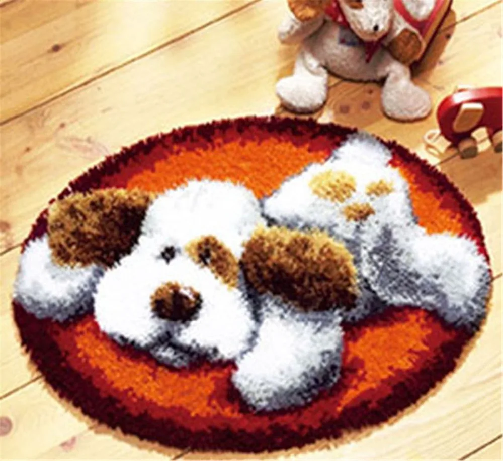 Latch Hook Kit Rug Cushion Pillow Mat DIY Craft Playful Dog 50CM by Cross Stitch Needlework Crocheting Embroidery 8 | Дом и сад