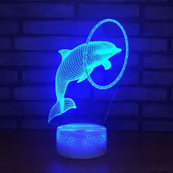 3D треск Дельфин лампы 7 цветов взрыв Night Led лампа для детей сенсорный Led USB Настольный для сна Ночная комнаты, лампа стол Декор