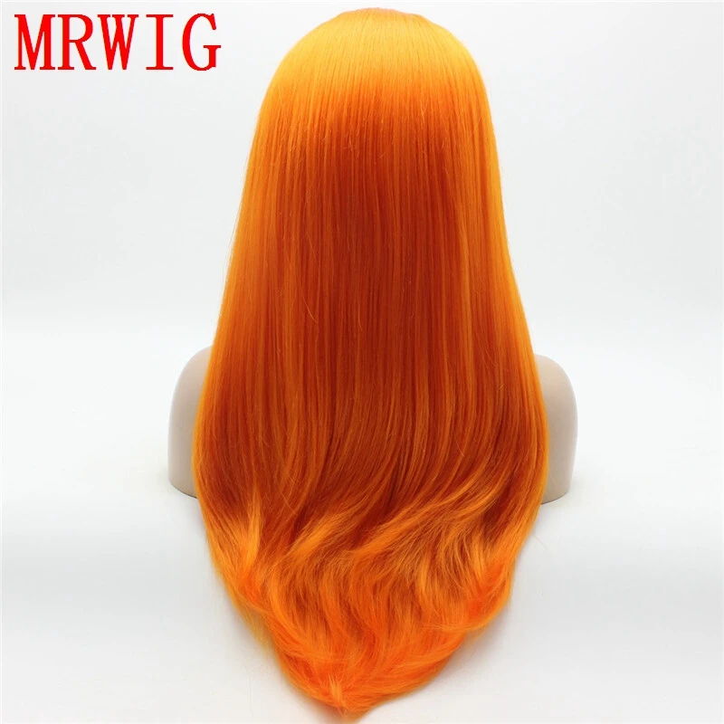 MRWIG  18in free part long straight glueless front lace wig cosplay heat resistant 150%density
