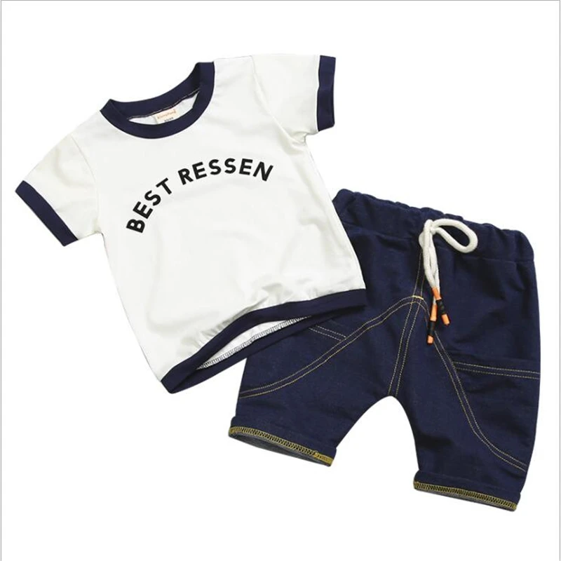 

2019 Baby Summer Short Sleeve Suit Boys and Girls Imitation Denim Fashion Children's Suit Baby Outdoor Sports Two-piece Children