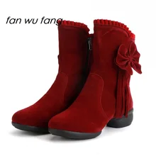 Fan wu fang/Новинка года; Цвет черный, красный; бархатная обувь для танцев на квадратном каблуке из хлопка и кашемира; Танцевальные Кроссовки для женщин и взрослых; мягкая Уличная обувь; jgl1806