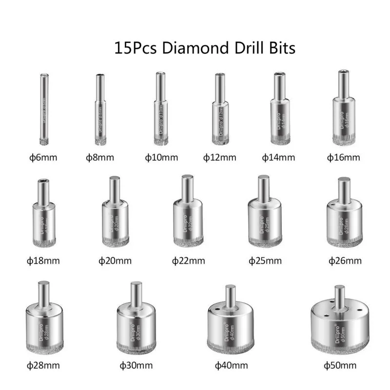 Beste 15 stks 6mm 50mm Diamant Boor Set Tegel Marmer Keramische Hole Saw Boren Bits voor Power Tools