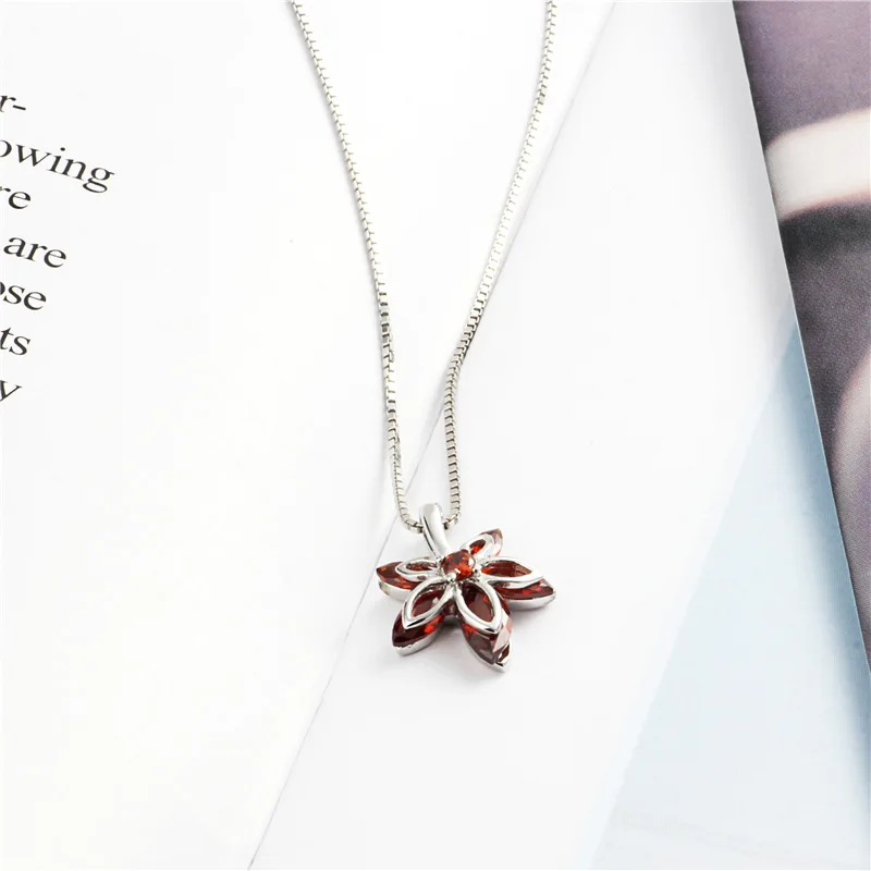 red zircon leaf necklace woman 100% 925 Sterling silver nacklace Jewellery Clavicle chain pendant charms gift