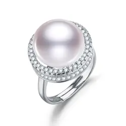Snh Новый 14-15 мм круглая кнопка AAA 925 серебро из натуральной культивированный жемчуг кольцо Женщины Красивый дизайн Бесплатная доставка