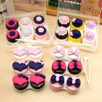 

Free ship!1lot=6set!Bow flower contact bear hat lenses box / companion box / Cartoon eyeglasses box / lens care /3box/set
