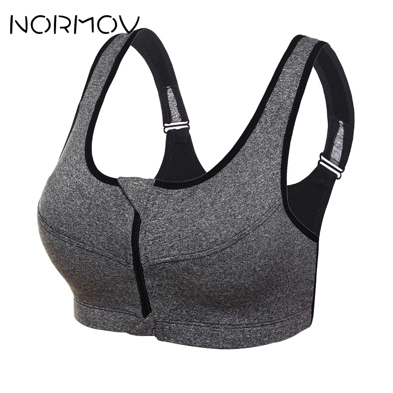 

NORMOV Fitness Clothing Yoga Bra Women Wirefree Zipper Push Up Crop Top Gym Sportswear Female Seamless Underwear Vest 4 Color