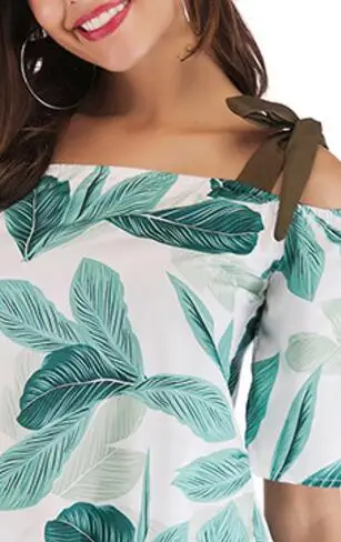 2019 summer women's new word collar off-shoulder beach chiffon shirt tie strap floral holiday shirt women