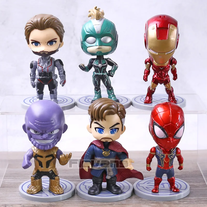 

Avengers Endgame Thanos Captain Marvel Iron Man Spiderman Captain America Doctor Strange Q Version Figures Toys 6pcs/set
