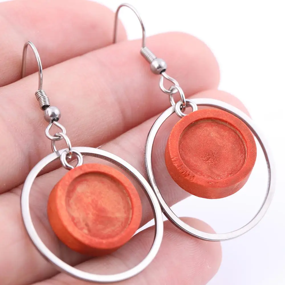 10 шт. 12 мм пустое дерево основа для кабошона серег bezels diy круг из нержавеющей стали