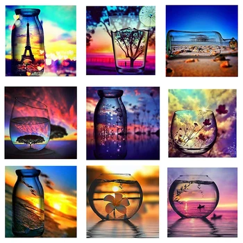 

5D Diamond Painting Cross Stitch Beach bottle painting Full Rhinestones Mosaic Inlay Diamond Embroidery square/round gift ZH