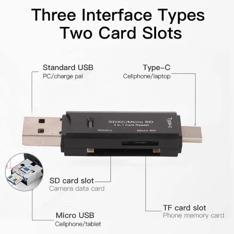 3 в 1 Usb 2,0 кардридер высокая скорость SD TF Micro SD кардридер Тип C USB C Micro USB память Otg кардридер