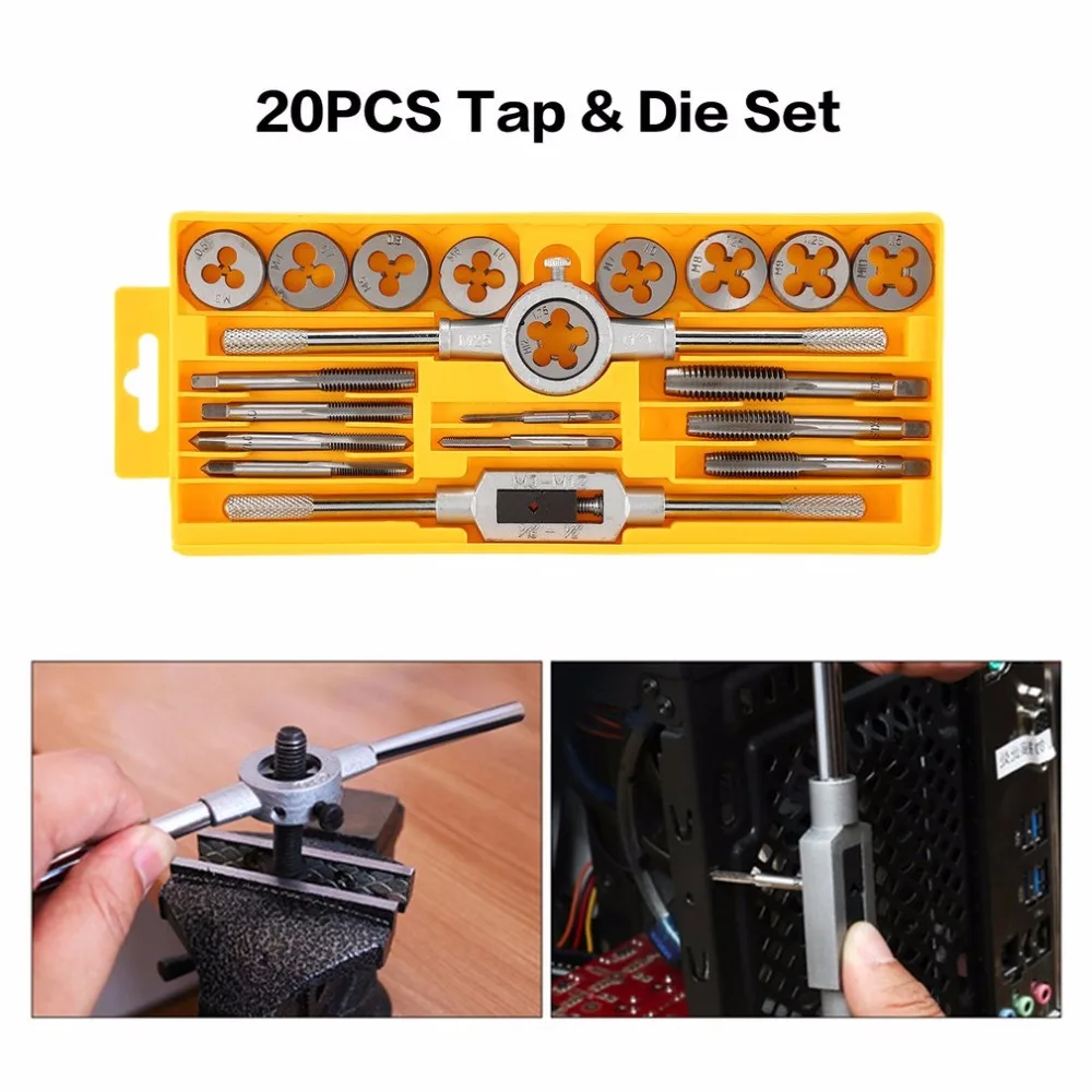 

SHE.K 20PCS Alloy Steel Tap & Die Set Small Tap Twisted Hand Tools 1/16-1/2 Inch NC Screw Thread Plugs Taps Hand Screw Taps