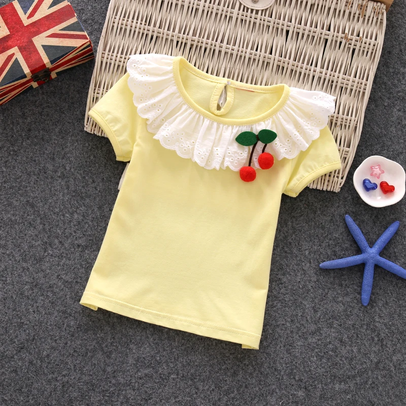 Летняя детская одежда для детей от 0 до 8 лет футболка для маленьких девочек повседневные хлопковые футболки с круглым вырезом и воротником «Питер Пэн» для детей, Ropa de nina - Цвет: Цвет: желтый