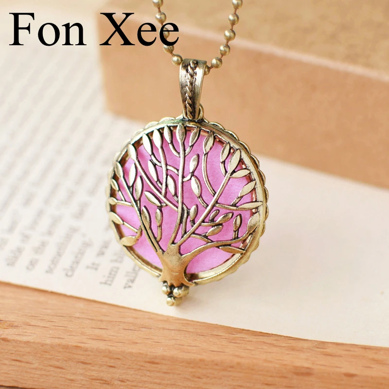 Pink Tone Bronze Tree of Life Necklace Lockets Openable Picture Storage Case 70cm Long Beads H29 |