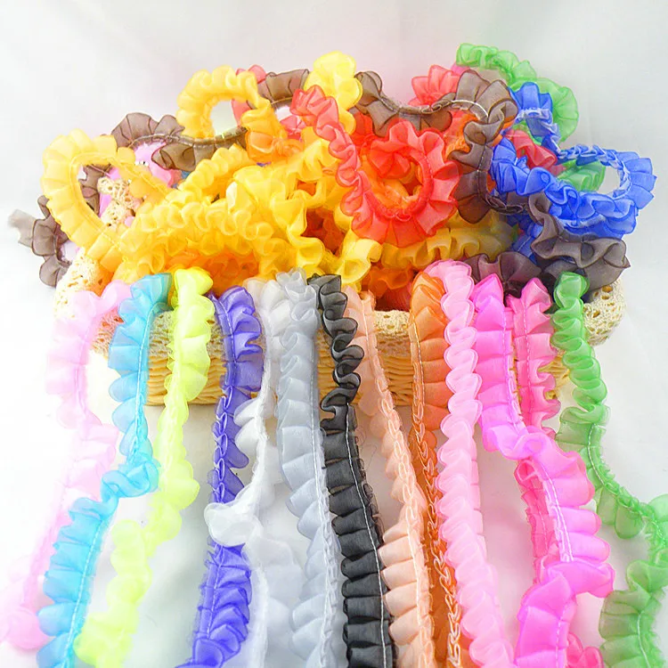 

2cm Wide Color Pleated Double-layer Fine Lace Fabric DIY Confused Lamp Doll Clothes Skirt Material Saliva Towel Edge Decoration