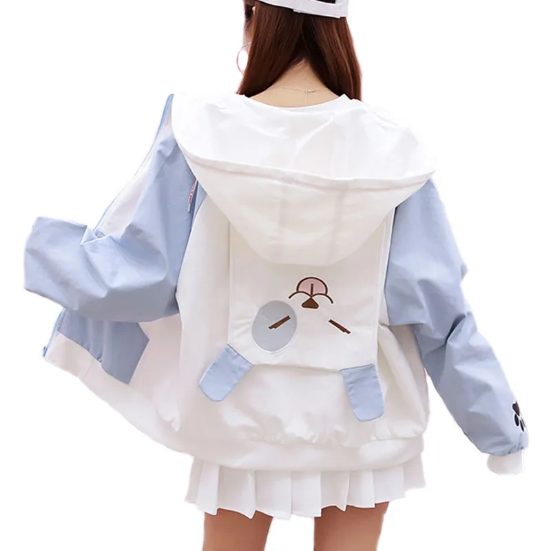 Harajuku Kawaii Cat Printed jacket Coat Spliced Long Sleeve Women
