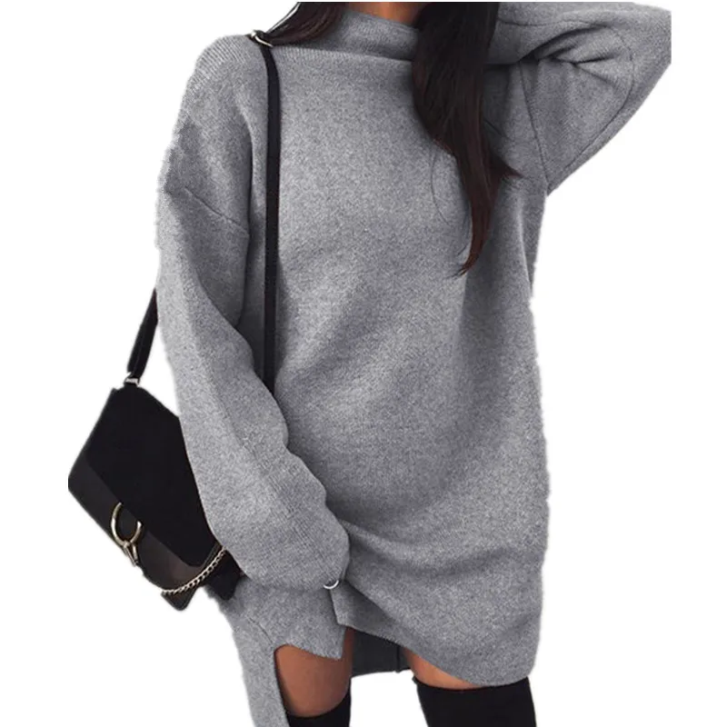 

Knitted Long Sleeve Turtleneck Warm Straight Dress Autumn Winter Clothes Casual Loose Women Sweater Short Dresses Basic Vestidos