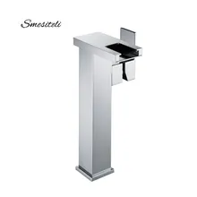 Faucets Square Style Chrome Brass Bathroom Faucet Waterfall Faucets Single Hole Cold & Hot Water Tap Basin Faucet Mixer Taps black basin faucets modern style bathroom faucet deck mounted waterfall single hole mixer taps both cold and hot water crane9273