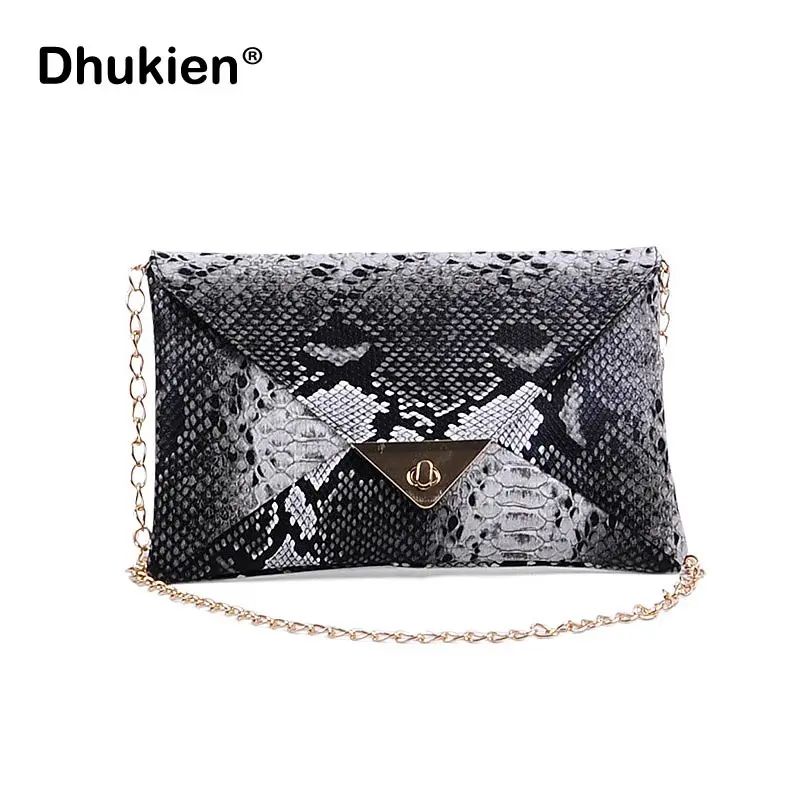 

Fashion Pu Leather Envelop Clutch Bag Serpentine Chain Crossbody Bags Mini Women shoulder Bag Snake Skin Evening Bags 2018