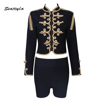 

Seamyla New Summer Women Bandage Sets Tops&Pant 2 Two Pieces Set Button Celebrity Evening Party 2020 Runway Club Suits Vestidos