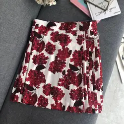 2019 новые женские модные пикантные плиссированные печати талии металла юбка на завязку 0423