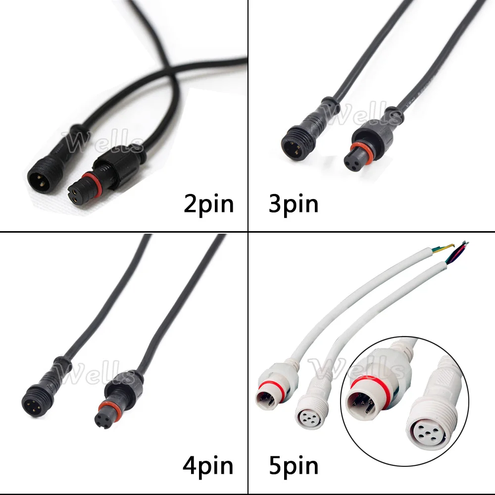 

LED Lighting Waterproof Male Plug Line Connector Outdoor Automotive Connectors Black / White 2pin 3pin 4pin 5pin Strip lights
