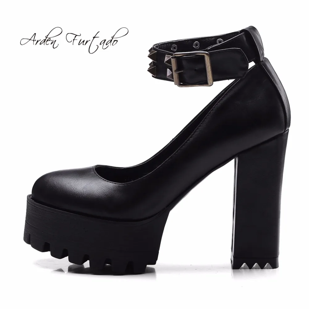 

Arden Furtado 2018 spring autumn new style shoes for woman high heels 11cm platform buckle strap rivets big size small size 32