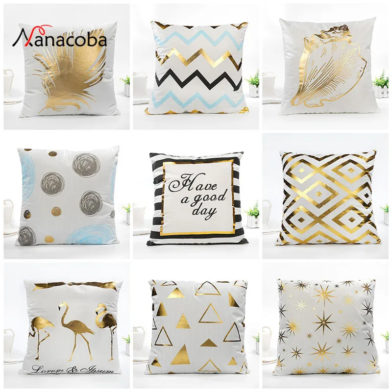 

Nanacoba 45*45CM Hight Quality Super Soft Bronzing Gold Pillow Pillowcase Cotton Polyester Printed Square Pillow Cover