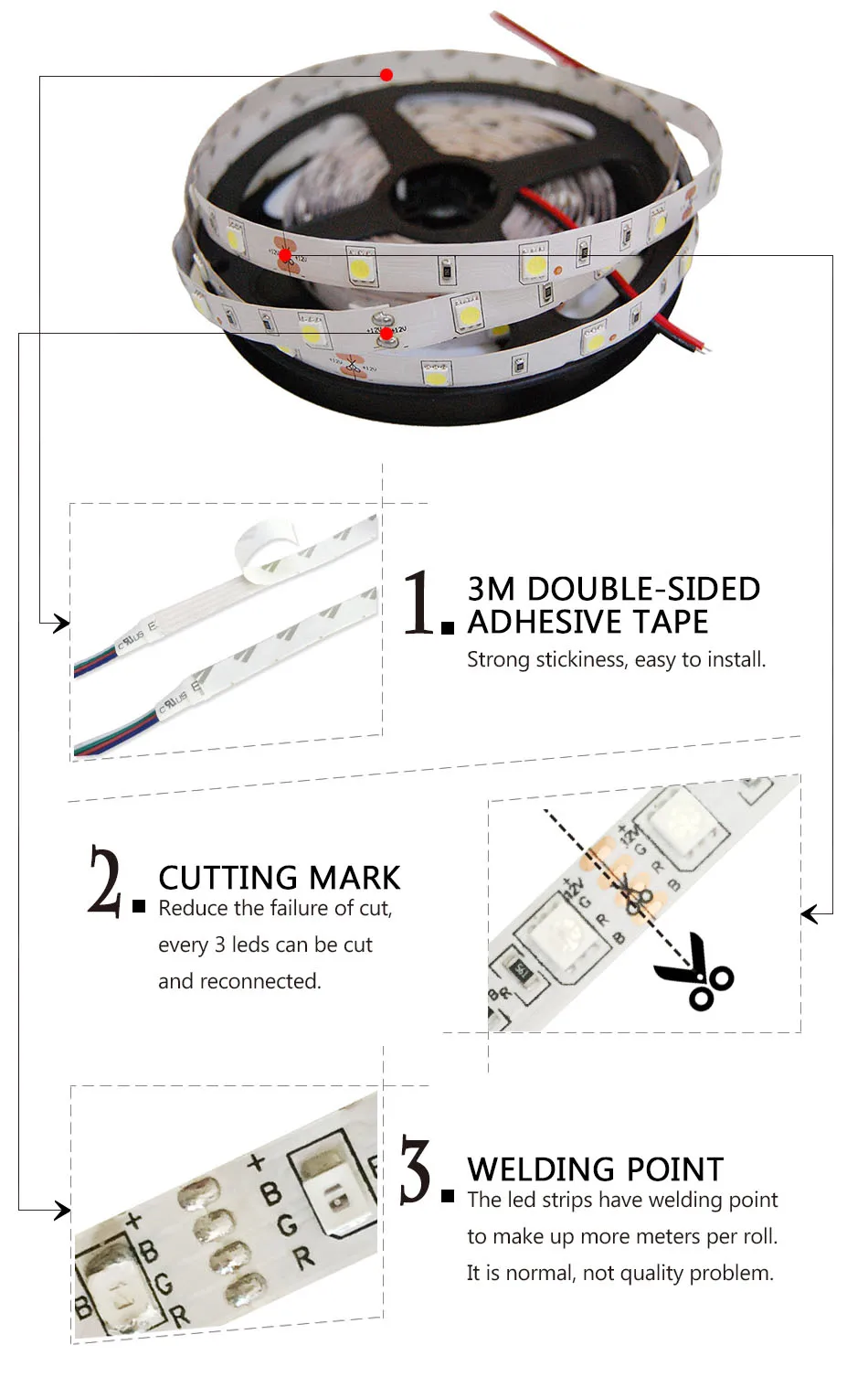 Hot 5M LED strip 5050 Non-waterproof 30LEDM DC12V Flexible LED Light Strip Warm Cool White 150 Led Ribbon Home Decoration Lamp (11)