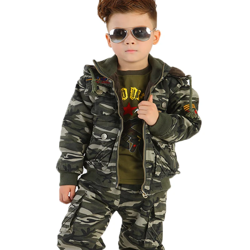 

Winter Boys Military Scouting Suit Water-proof Camouflage Suit 90% Cotton Thicken Warm Wild Adventure Jacket and Trousers Set