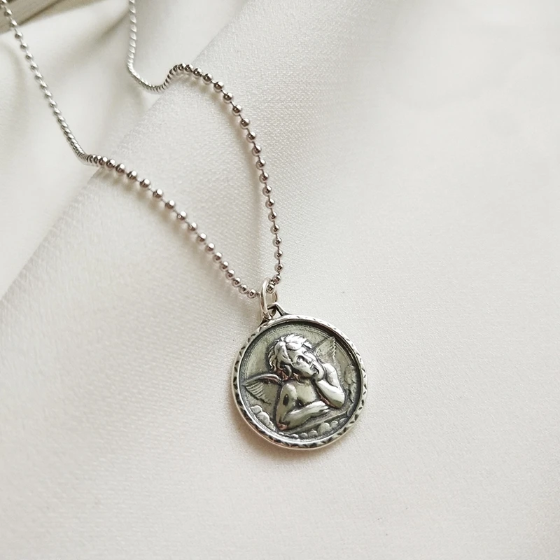 Ожерелье из серебра 925 пробы с подвесками в виде ангела хранителя|necklace silver