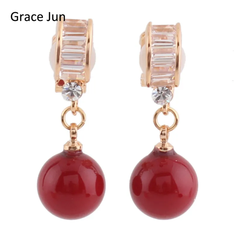 

Grace Jun(TM) New Bridal AAA Cubic Zirconi Clip on Earrings Non Piercing for Woem Copper Material Simulated Pearl Earrings 10MM