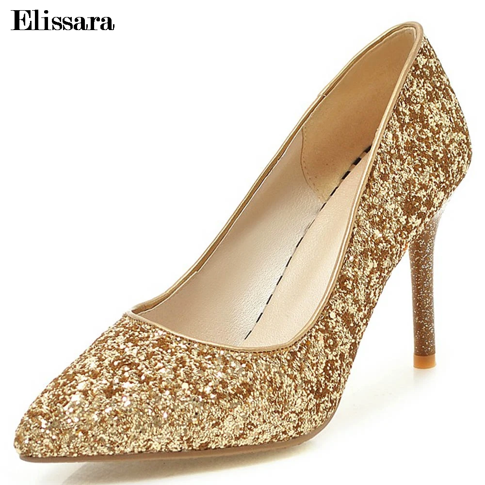 

Women High Heels Pumps Shoes Female Glitter Gold Heels Pointed Toe Wedding Shoes Women's Party Shoes Big Size 33-43 Elissara