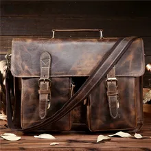 NEWEEKEND Rétro Casual En Cuir Crazy Horse Multi-Poche 15.6 Pouce de Vache Sac À Main Bandoulière Mallette Portable Sac pour Homme 1061